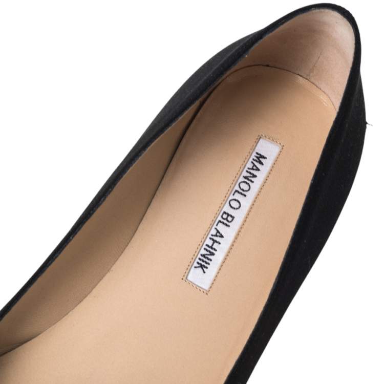Pre Owned Manolo Blahnik Black Satin Okkato Crystal Embellished Ballet Flats Size 40.5