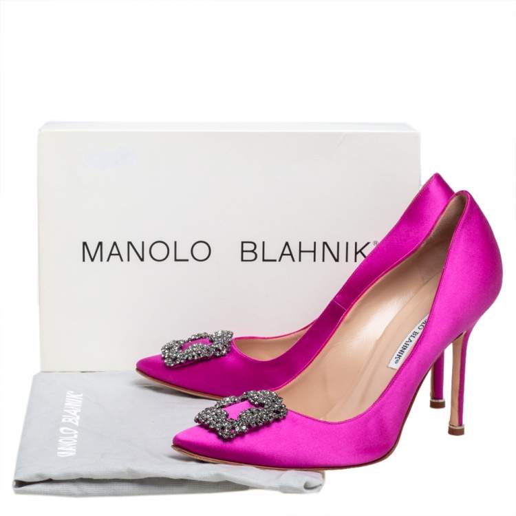 Pre Owned Manolo Blahnik Magenta Satin Hangisi Pumps Size 40