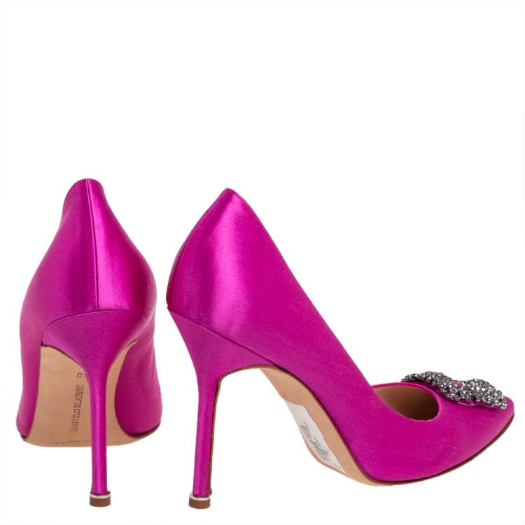 Pre Owned Manolo Blahnik Magenta Satin Hangisi Pumps Size 40