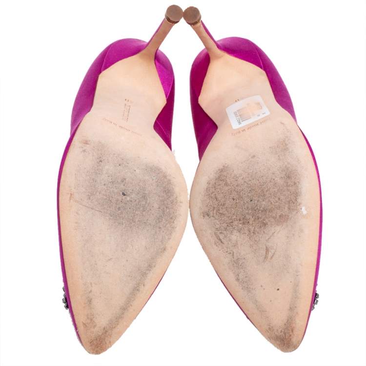Pre Owned Manolo Blahnik Magenta Satin Hangisi Pumps Size 40