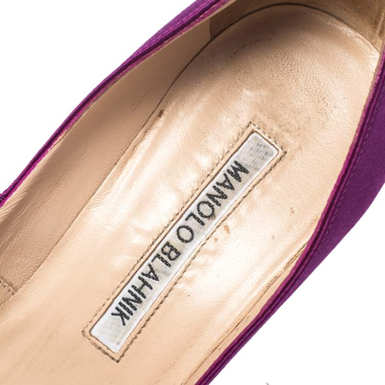 Pre Owned Manolo Blahnik Purple Satin Hangisi Pumps Size 34.5