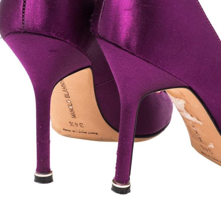 Pre Owned Manolo Blahnik Purple Satin Hangisi Pumps Size 34.5