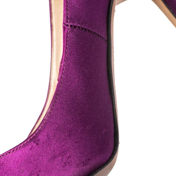 Pre Owned Manolo Blahnik Purple Satin Hangisi Pumps Size 34.5