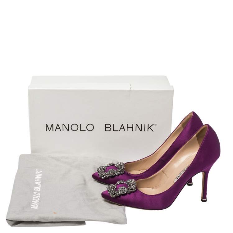 Pre Owned Manolo Blahnik Purple Satin Hangisi Pumps Size 34.5