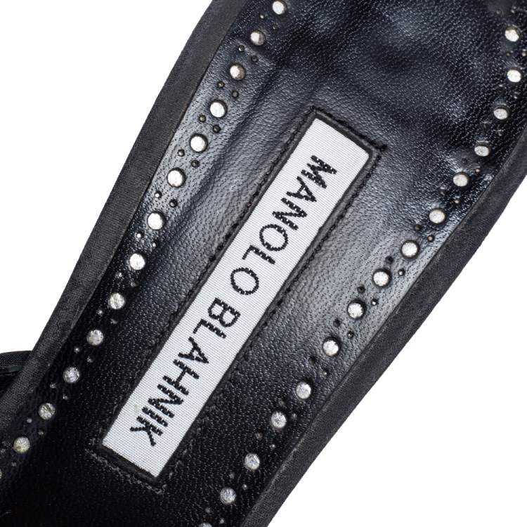 Pre Owned Manolo Blahnik Black Fabric Buckled Embellished Mule Sandals Size 38