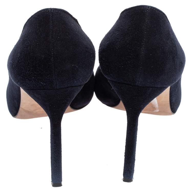 Pre Owned Manolo Blahnik Navy Blue Suede BB Round Toe Pumps Size 36.5