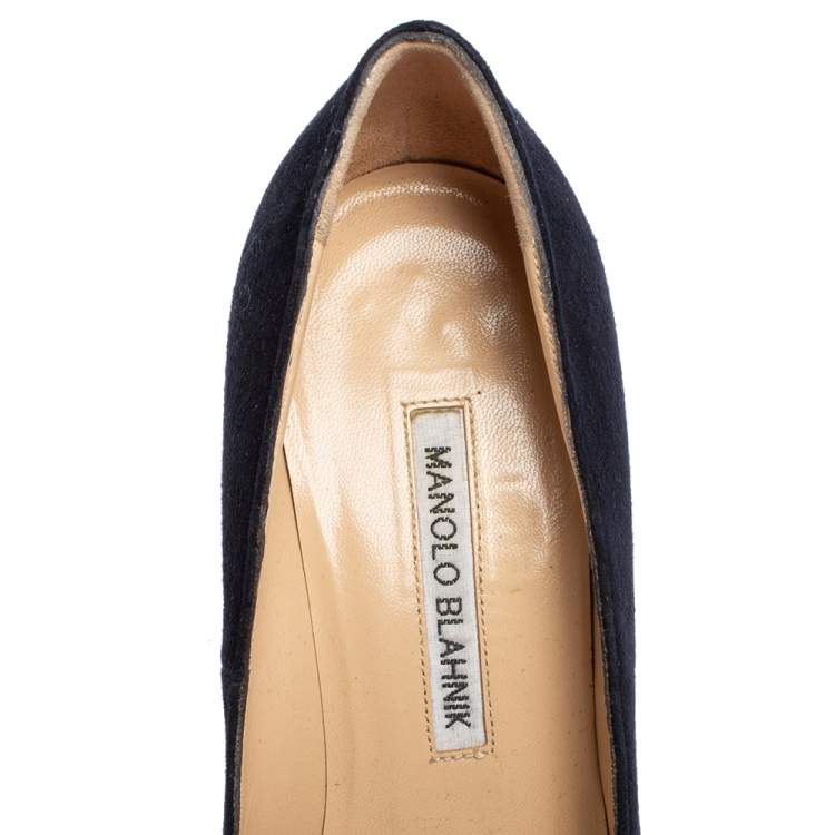 Pre Owned Manolo Blahnik Navy Blue Suede BB Round Toe Pumps Size 36.5