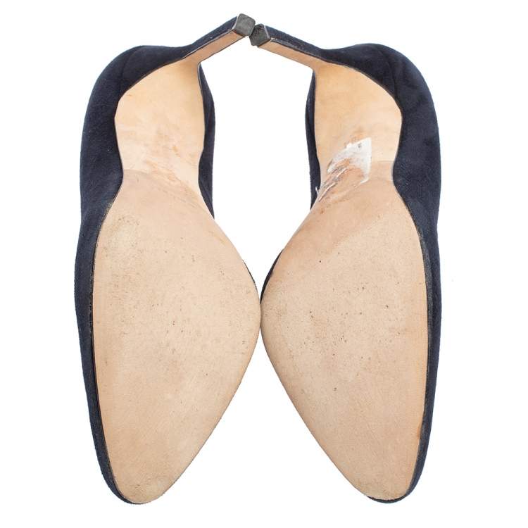 Pre Owned Manolo Blahnik Navy Blue Suede BB Round Toe Pumps Size 36.5