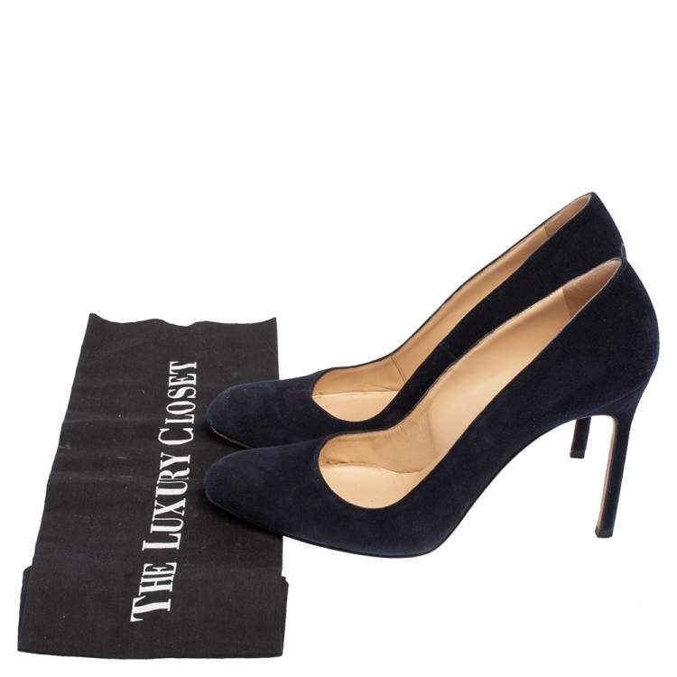 Pre Owned Manolo Blahnik Navy Blue Suede BB Round Toe Pumps Size 36.5