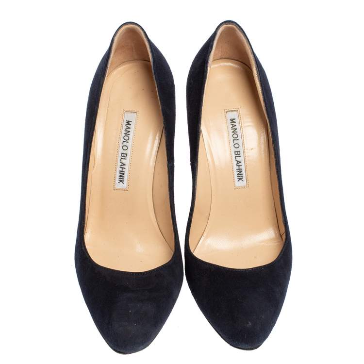 Pre Owned Manolo Blahnik Navy Blue Suede BB Round Toe Pumps Size 36.5