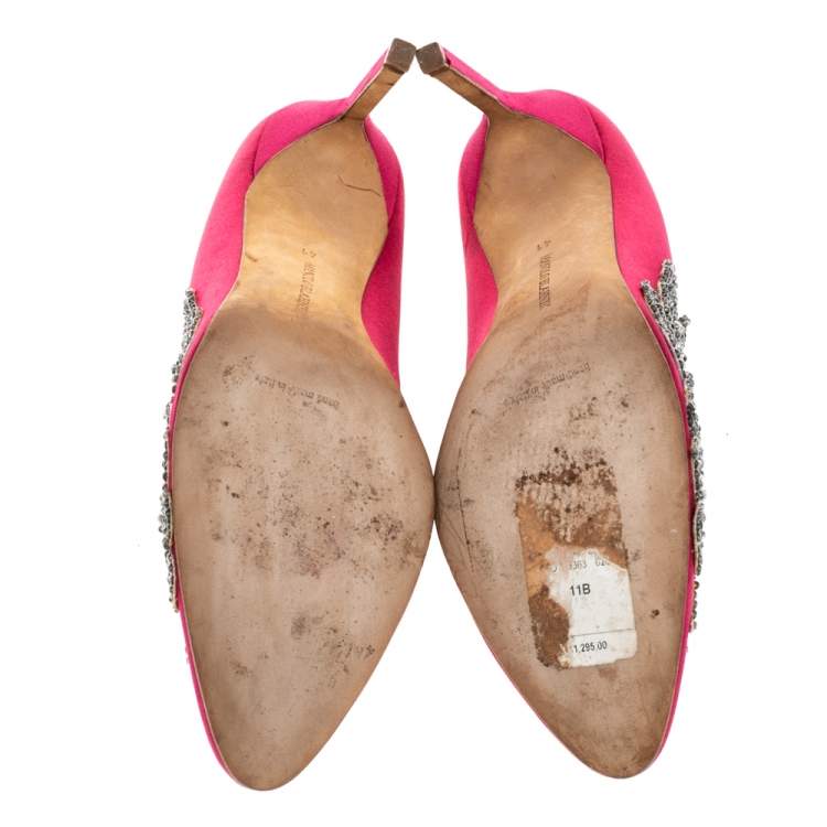 Pre Owned Manolo Blahnik Pink Satin Embellished Swan Pumps Size 41