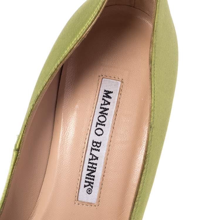 Pre Owned Manolo Blahnik  Apple Green Satin Hangisi Pumps Size 35.5