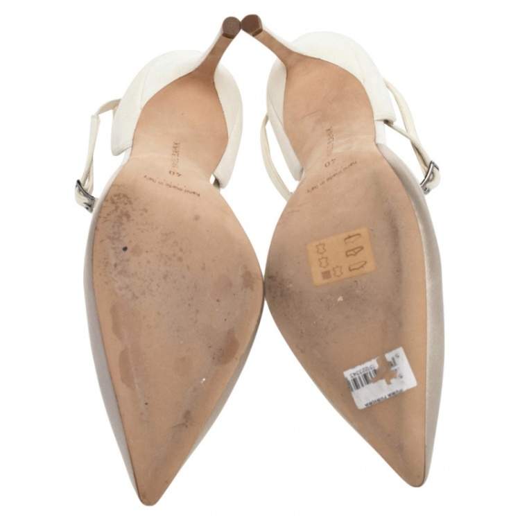 Pre Owned Manolo Blahnik White Satin And Suede Eridania D'orsay Ankle Strap Pumps Size 40