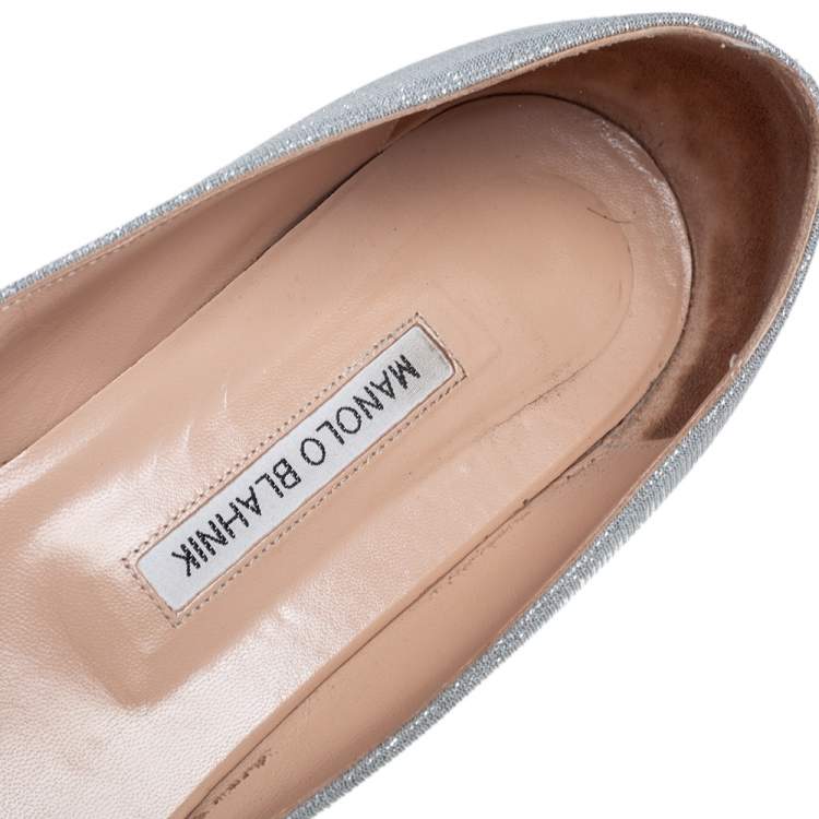 Pre Owned Manolo Blahnik Silver Lurex Fabric Hangisi Ballet Flats Size 42