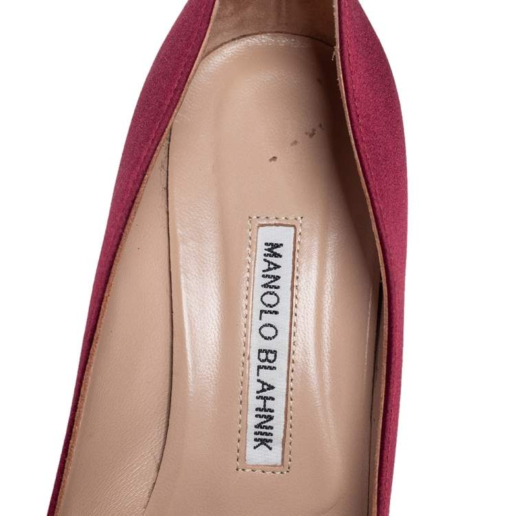 Pre Owned Manolo Blahnik Burgundy Satin Hangisi Pumps Size 39