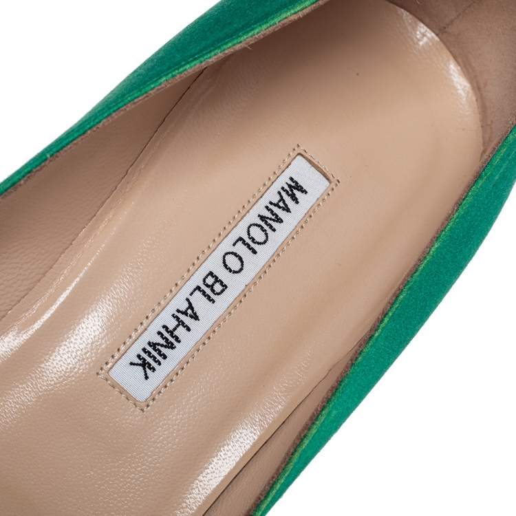 Pre Owned Manolo Blahnik Emerald Green Satin Okkato Pumps Size 40.5