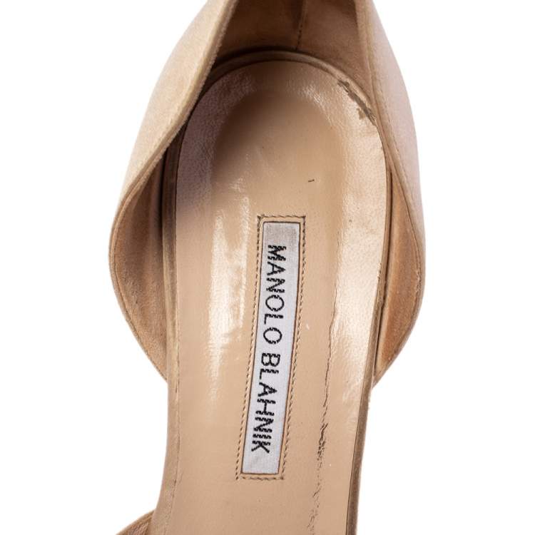 Pre Owned Manolo Blahnik Nude Beige Satin Hangisi D' Orsay Pumps Size 40