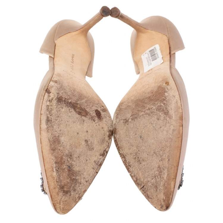 Pre Owned Manolo Blahnik Nude Beige Satin Hangisi D' Orsay Pumps Size 40