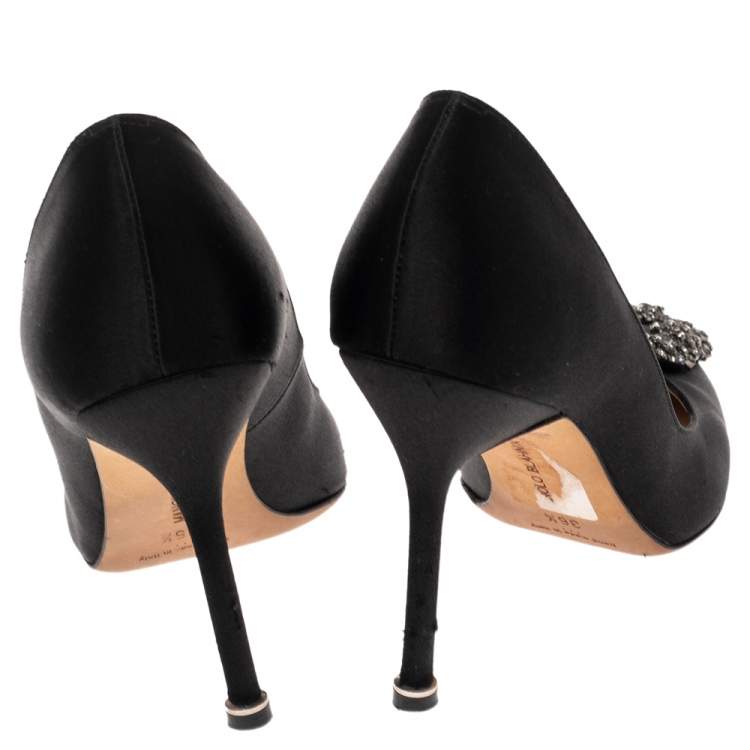 Pre Owned Manolo Blahnik  Black Satin Hangisi Pumps Size 36.5