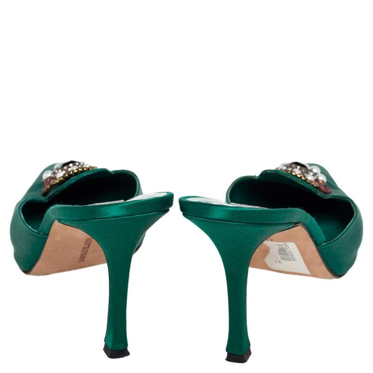 Pre Owned Manolo Blahnik Green Eufrasia Mule Sandals Size 42