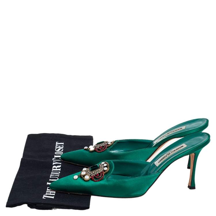 Pre Owned Manolo Blahnik Green Eufrasia Mule Sandals Size 42