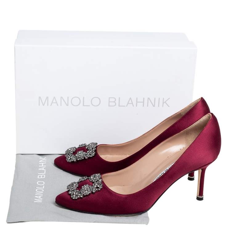 Pre Owned Manolo Blahnik Burgundy Satin Hangisi Pumps Size 39