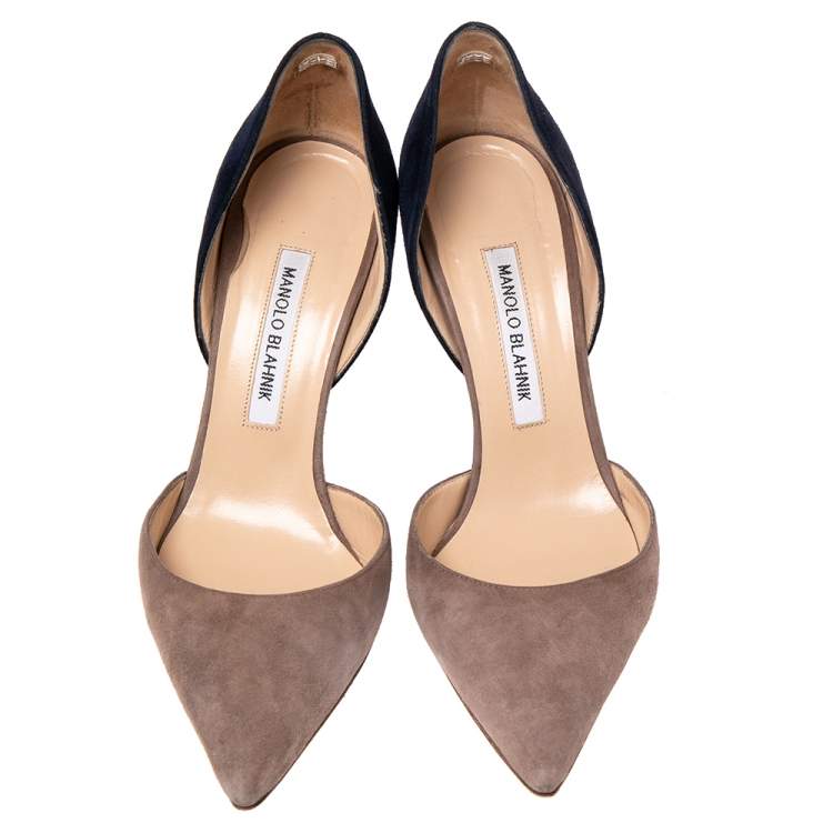 Pre Owned Manolo Blahnik Grey/Blue Suede D'orsay Pumps Size 39