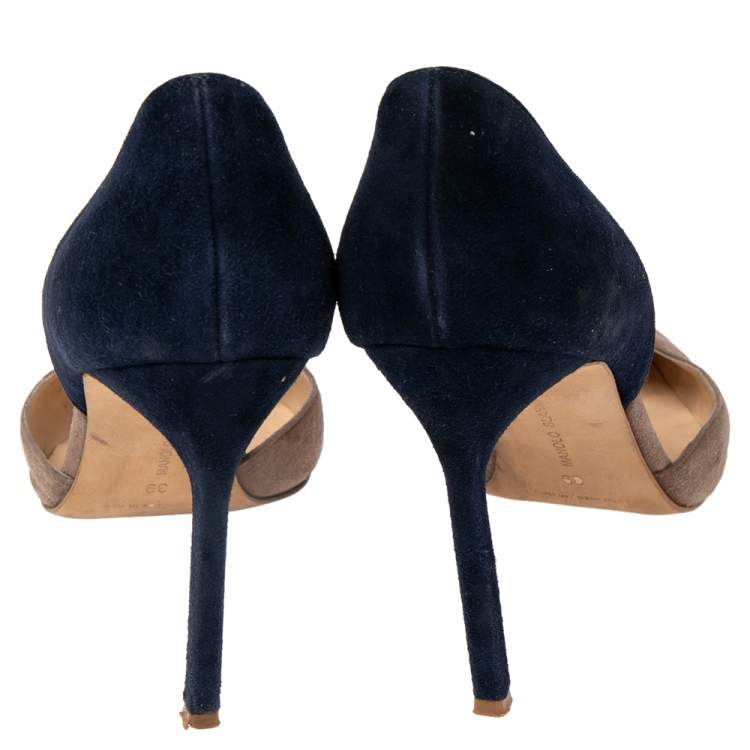 Pre Owned Manolo Blahnik Grey/Blue Suede D'orsay Pumps Size 39
