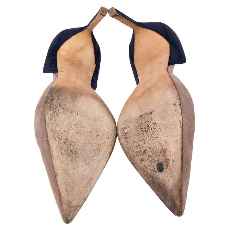 Pre Owned Manolo Blahnik Grey/Blue Suede D'orsay Pumps Size 39
