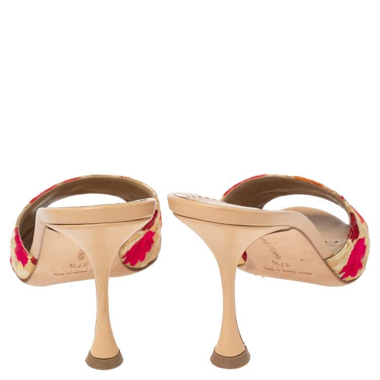 Pre Owned Manolo Blahnik Multicolor Lurex Fabric Sandals Size 37.5