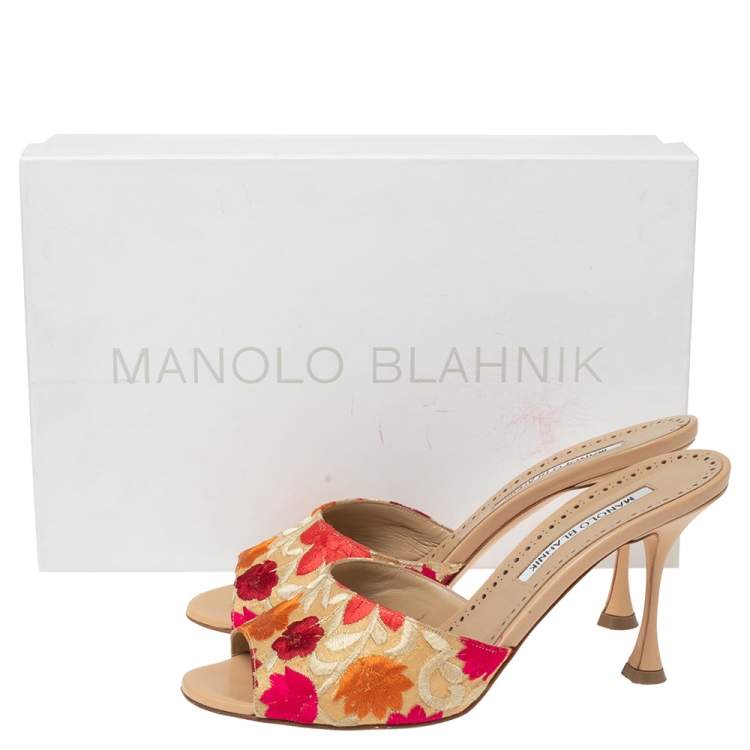 Pre Owned Manolo Blahnik Multicolor Lurex Fabric Sandals Size 37.5