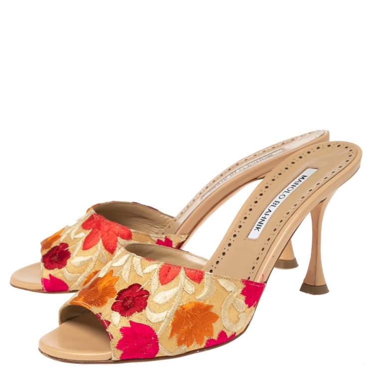 Pre Owned Manolo Blahnik Multicolor Lurex Fabric Sandals Size 37.5