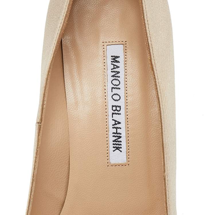 Pre Owned Manolo Blahnik Beige Satin Hangisi Pumps Size 36.5