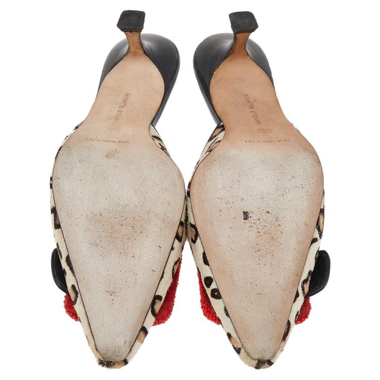 Pre Owned Manolo Blahnik Beige Pony Hair Mafrisa Mule Sandals Size 36.5