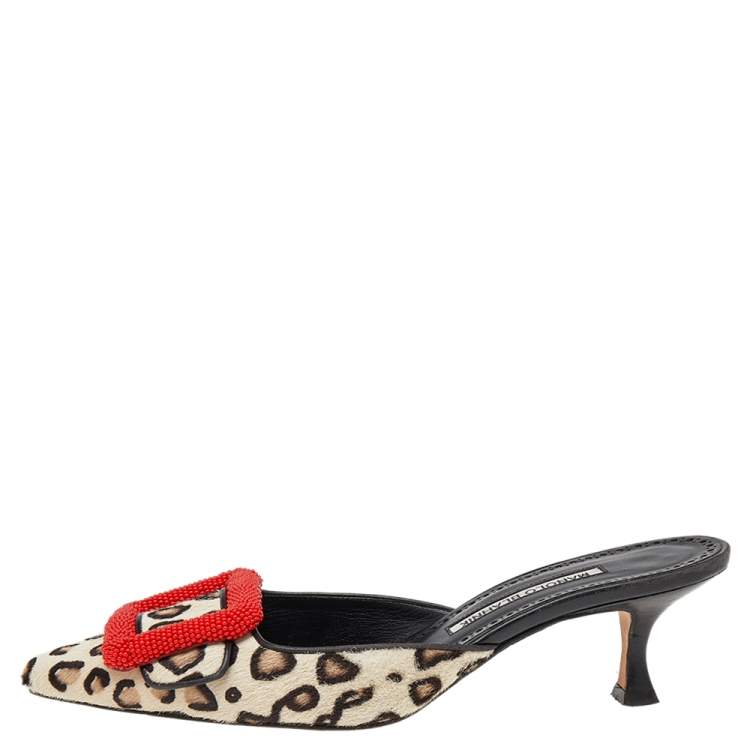 Pre Owned Manolo Blahnik Beige Pony Hair Mafrisa Mule Sandals Size 36.5