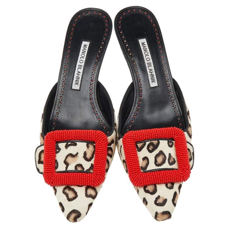 Pre Owned Manolo Blahnik Beige Pony Hair Mafrisa Mule Sandals Size 36.5