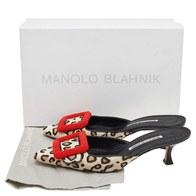 Pre Owned Manolo Blahnik Beige Pony Hair Mafrisa Mule Sandals Size 36.5