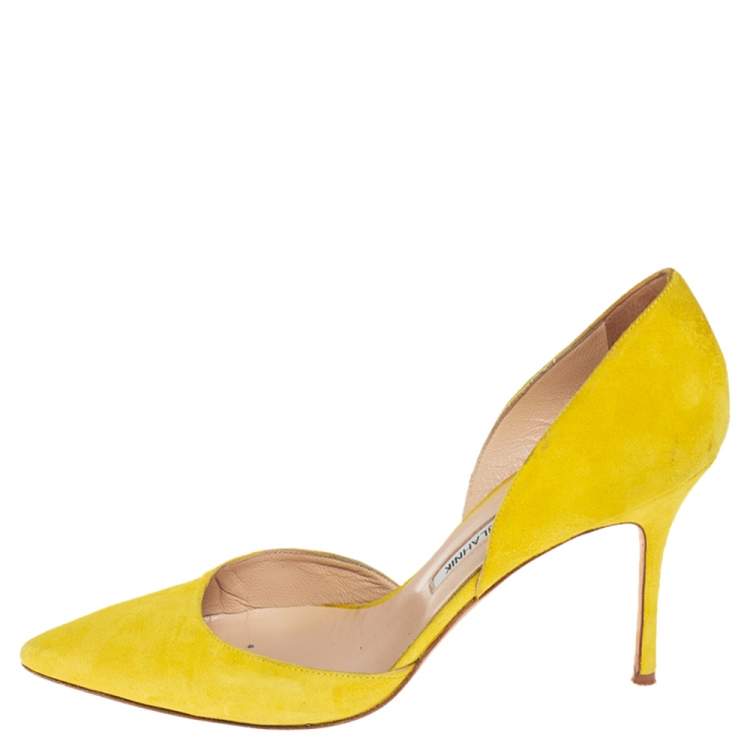 Pre Owned Manolo Blahnik Yellow Suede Tayler Pointed Toe Pumps Size 39