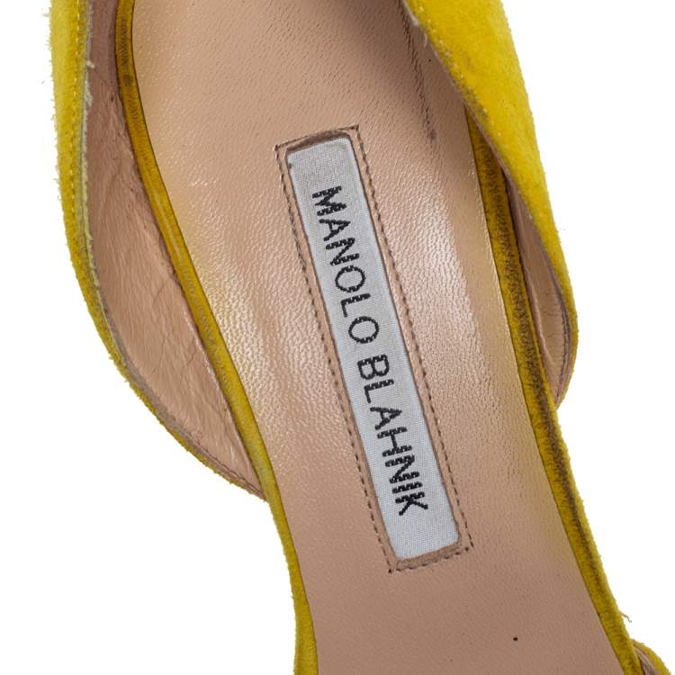 Pre Owned Manolo Blahnik Yellow Suede Tayler Pointed Toe Pumps Size 39