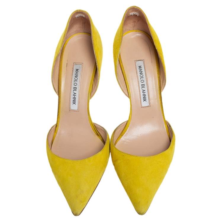 Pre Owned Manolo Blahnik Yellow Suede Tayler Pointed Toe Pumps Size 39