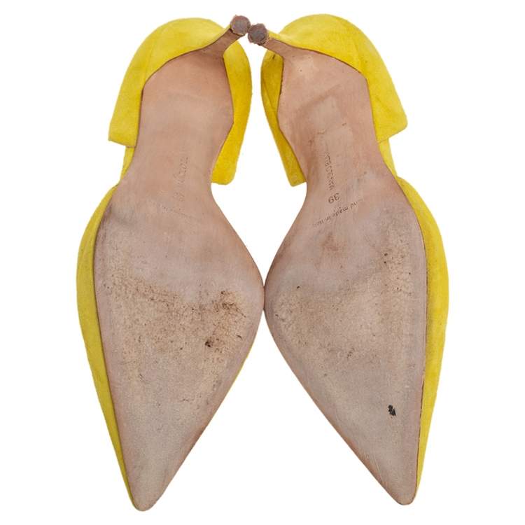 Pre Owned Manolo Blahnik Yellow Suede Tayler Pointed Toe Pumps Size 39