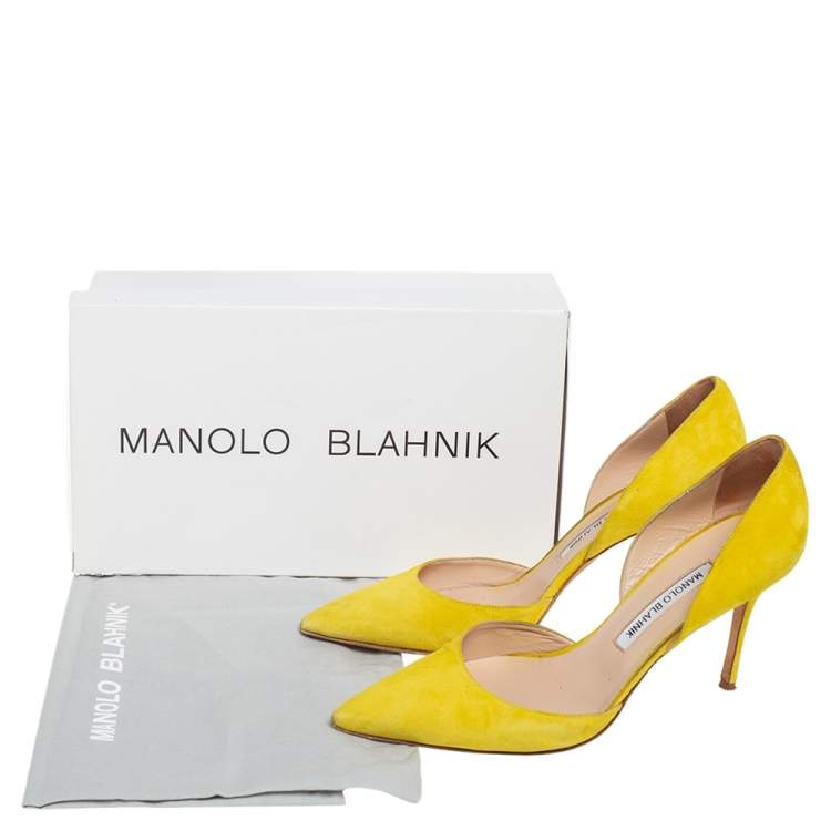 Pre Owned Manolo Blahnik Yellow Suede Tayler Pointed Toe Pumps Size 39