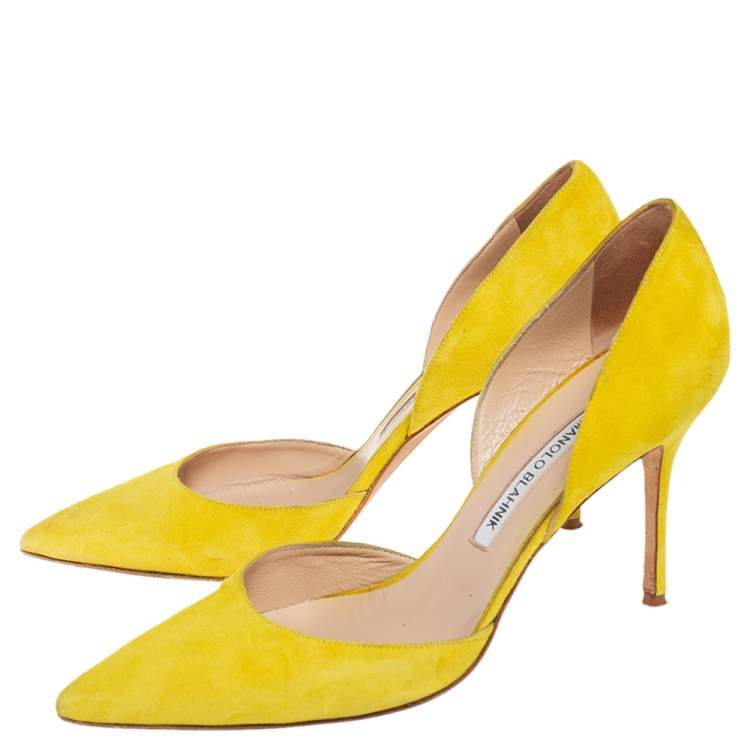 Pre Owned Manolo Blahnik Yellow Suede Tayler Pointed Toe Pumps Size 39