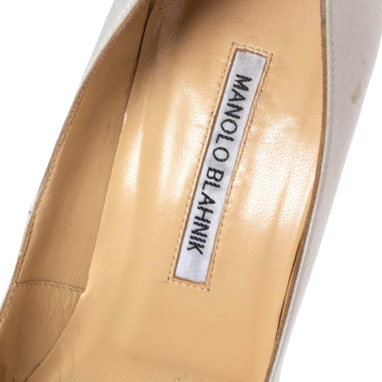 Pre Owned Manolo Blahnik Grey Satin Hangisi  Pumps Size 40.5