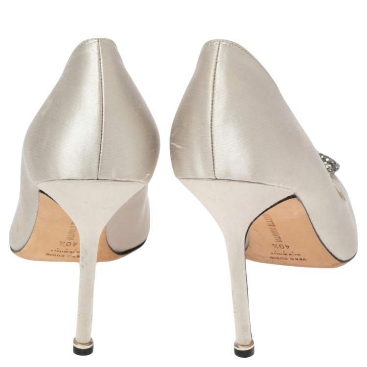 Pre Owned Manolo Blahnik Grey Satin Hangisi  Pumps Size 40.5