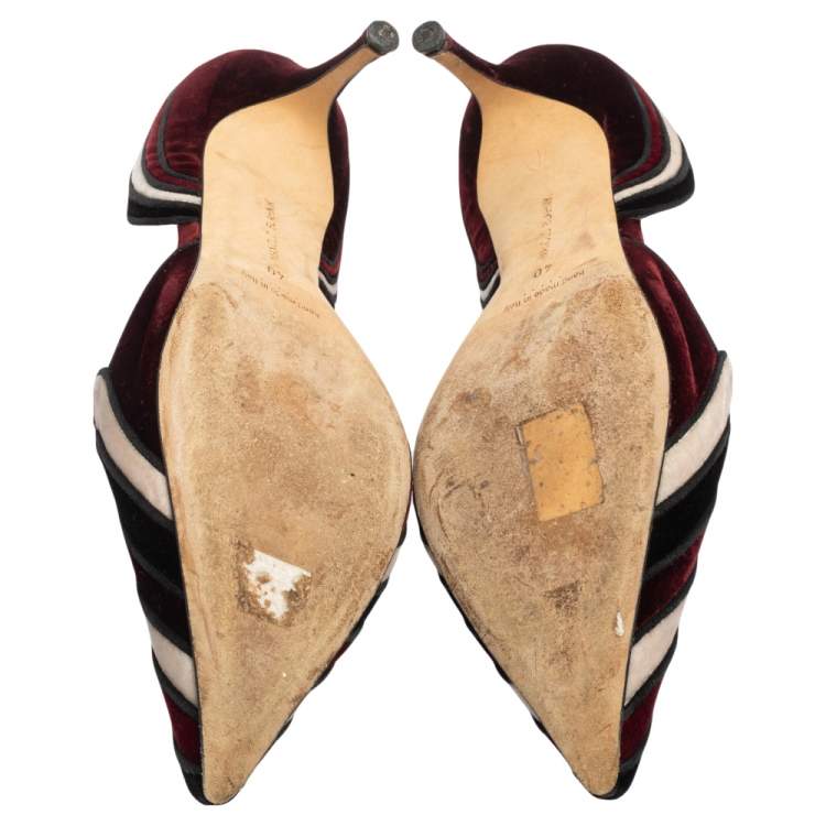 Pre Owned Manolo Blahnik Tricolor Velvet D'Orsay Pumps Size 40