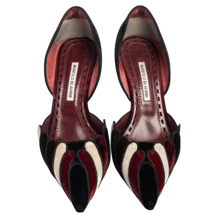Pre Owned Manolo Blahnik Tricolor Velvet D'Orsay Pumps Size 40
