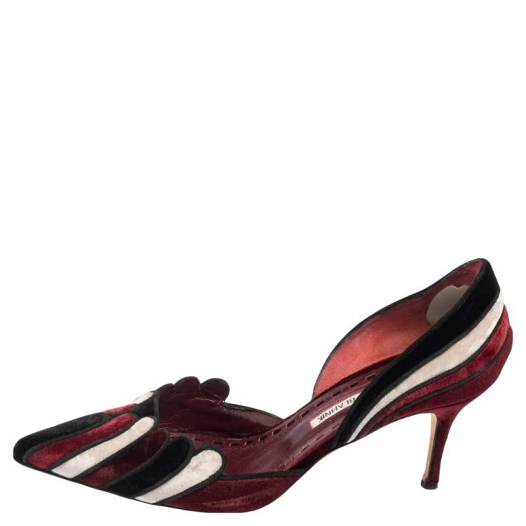 Pre Owned Manolo Blahnik Tricolor Velvet D'Orsay Pumps Size 40