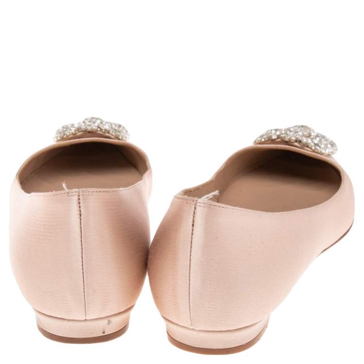 Pre Owned Manolo Blahnik  Beige Satin Hangisi  Ballet Flats Size 37.5