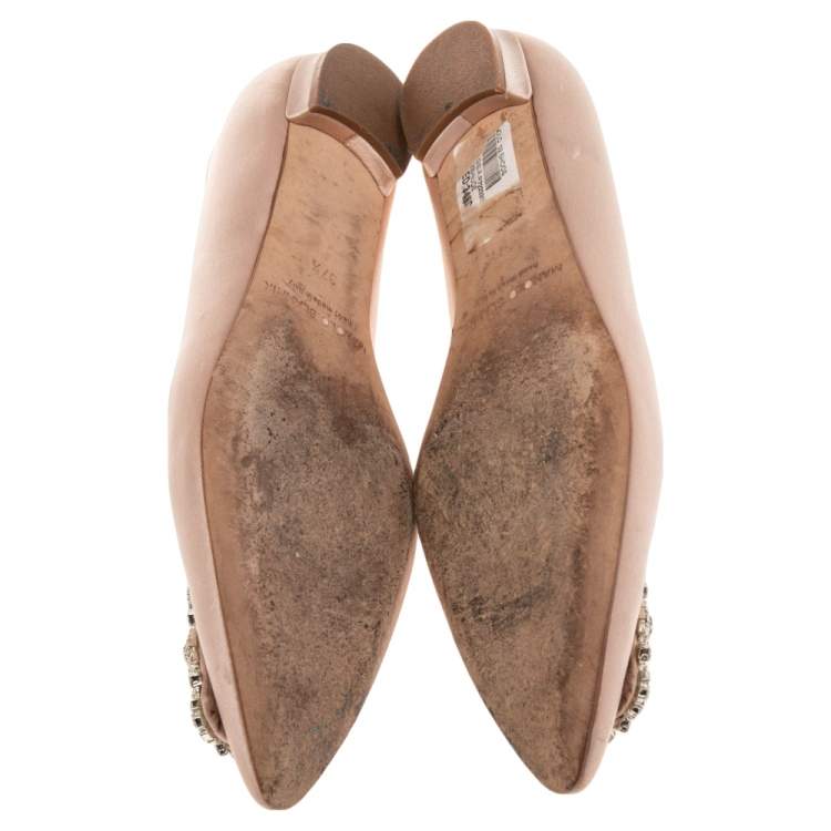 Pre Owned Manolo Blahnik  Beige Satin Hangisi  Ballet Flats Size 37.5